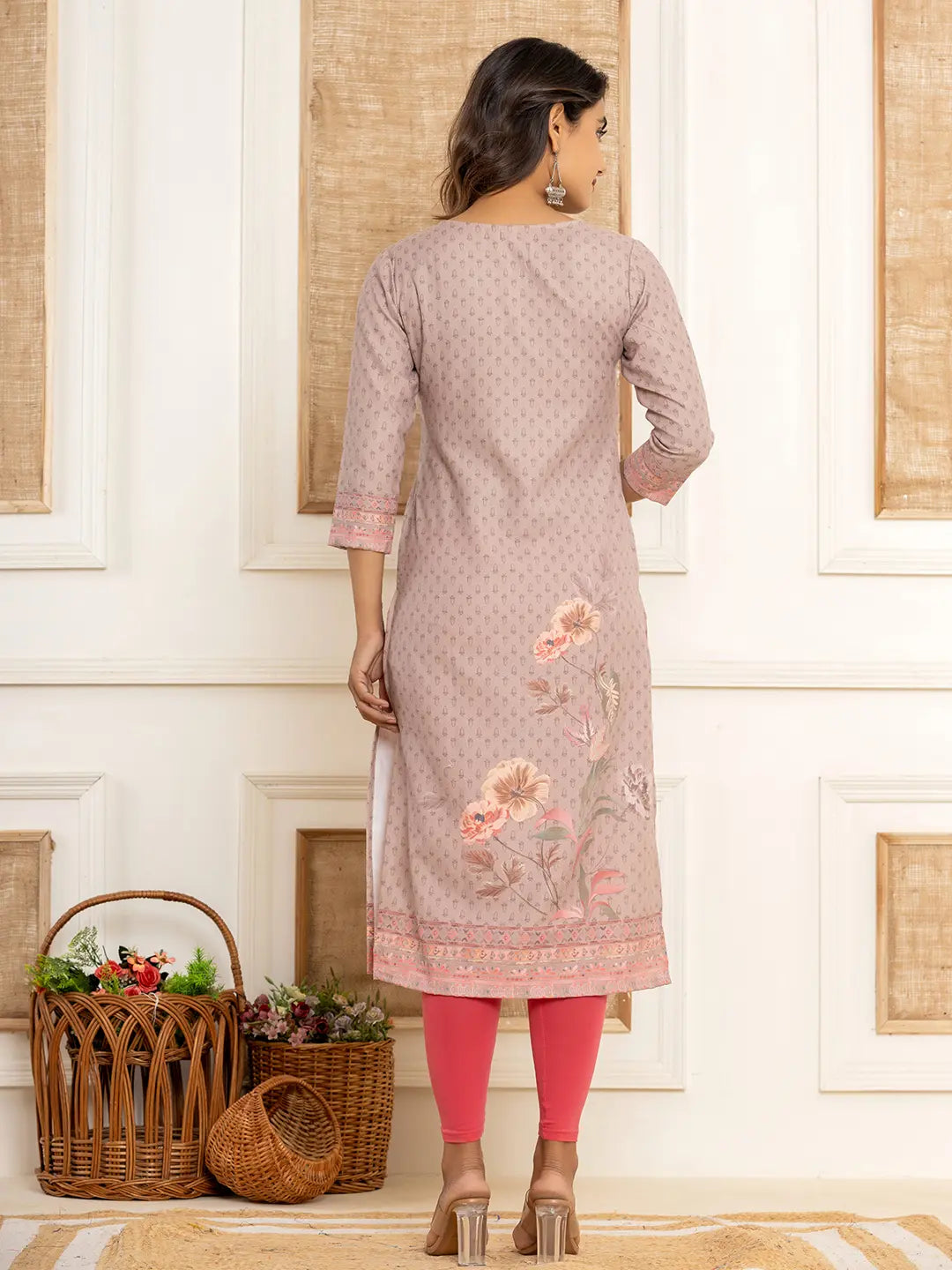 Peach Cotton A Line Kurta With Digital Print