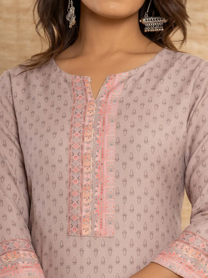 Peach Cotton A Line Kurta With Digital Print