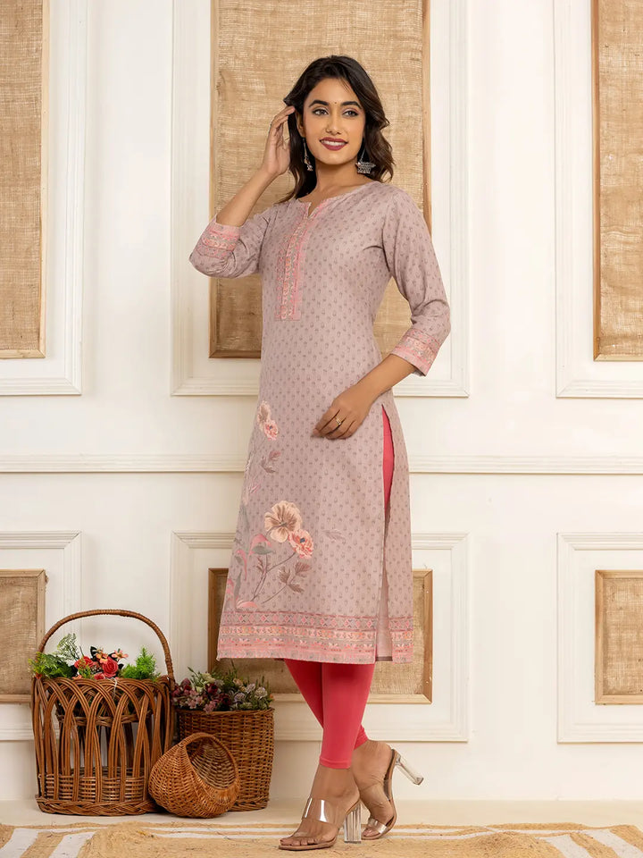 Peach Cotton A Line Kurta With Digital Print