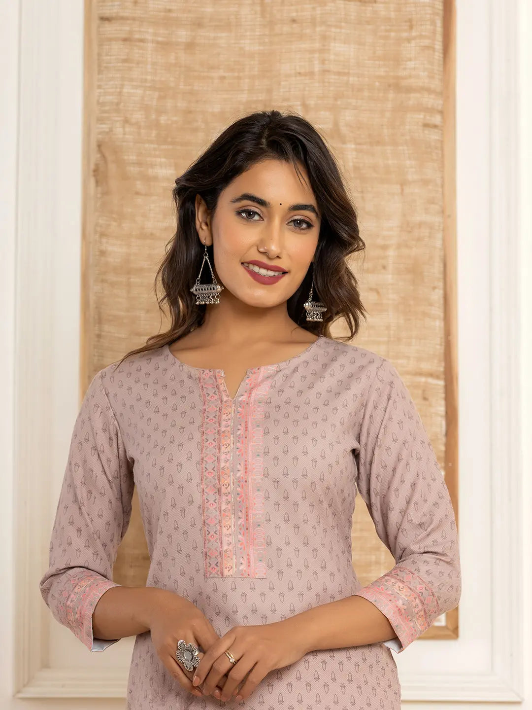 Peach Cotton A Line Kurta With Digital Print