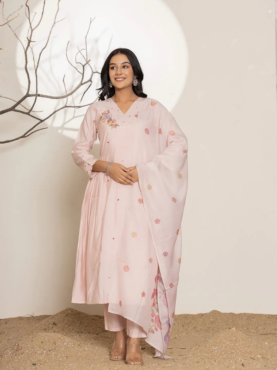 Embroidery Silk Blend A Line Kurta Dupatta Set