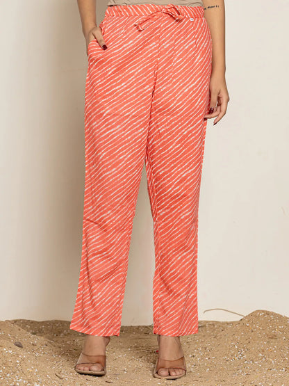 Peach Ethnic Motifs Cotton Straight Kurta Dupatta Set