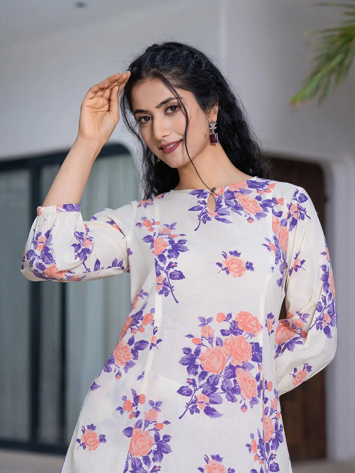 Peach Floral Print Top And Trouser Co Ord Set