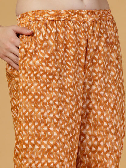 Peach Pure Cotton Kurta Dupatta Pant Set