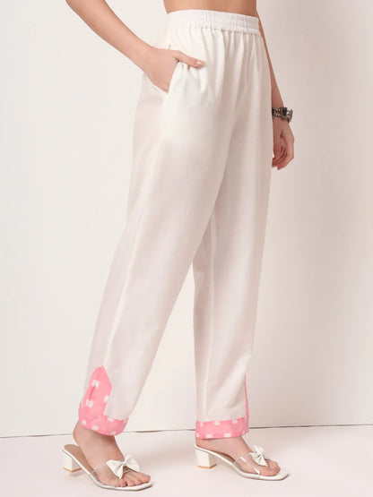 Pink And White Cotton Straight Kurta Dupatta Set