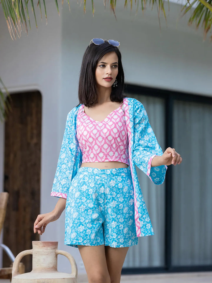 Pink &amp; Blue Co Ord Set Add Jacket