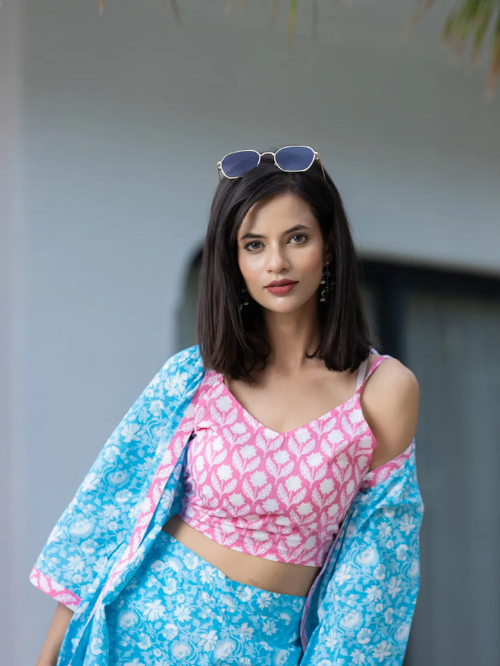 Pink &amp; Blue Co Ord Set Add Jacket