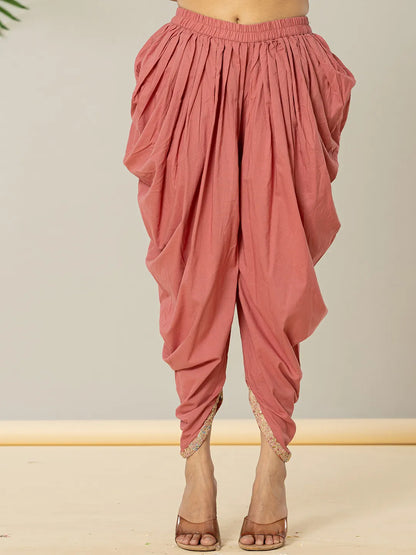 Pink Cotton Embroidery A Line Kurta Dupatta Set