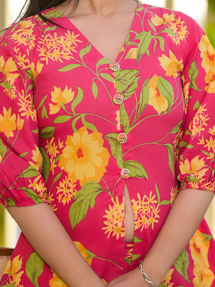 Pink Cotton Ethnic Motifs Print Co Ord Set