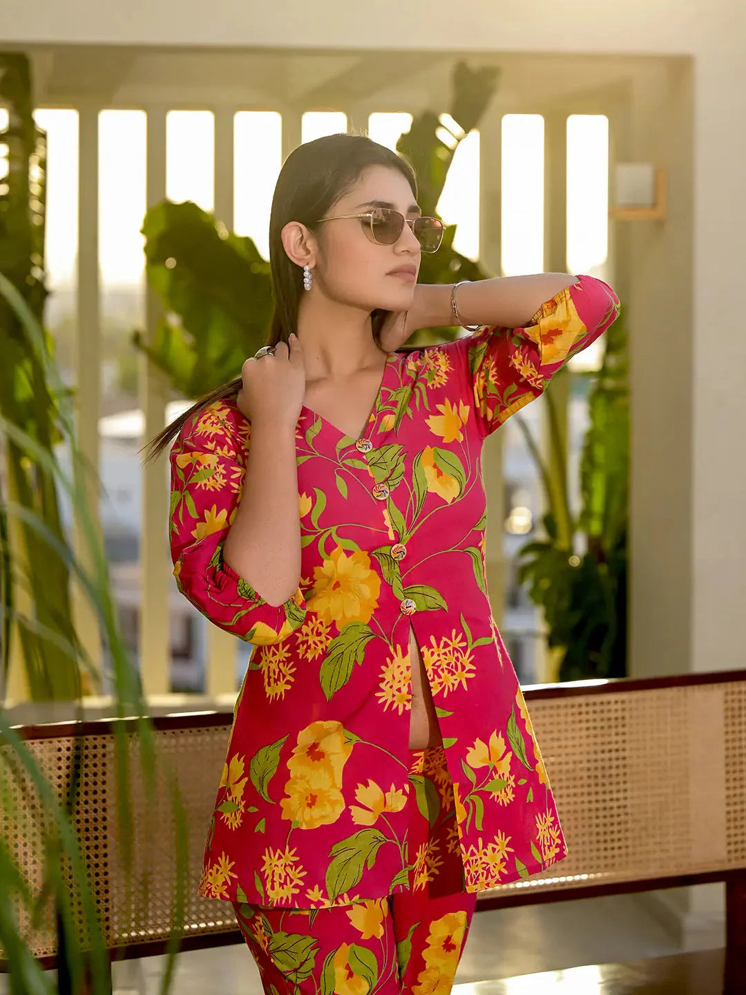 Pink Cotton Ethnic Motifs Print Co Ord Set