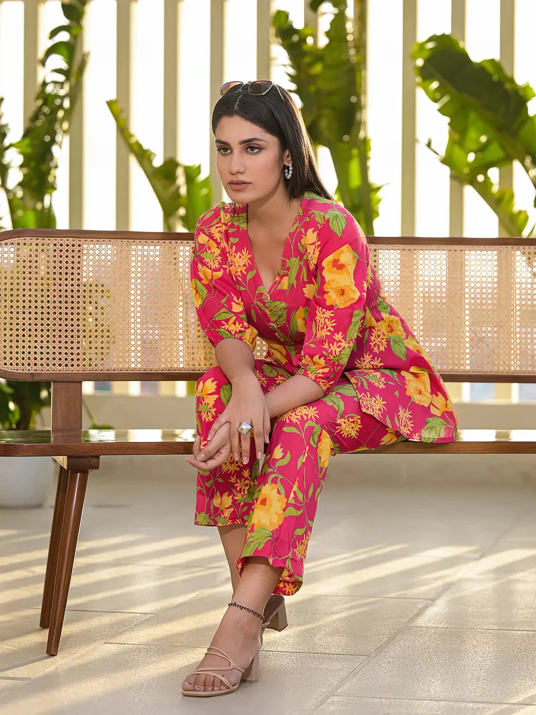 Pink Cotton Ethnic Motifs Print Co Ord Set