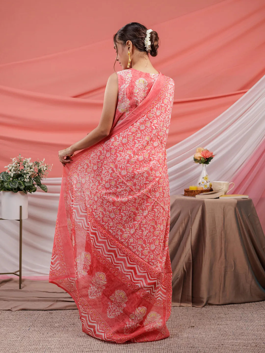 Pink Cotton Floral Print Cotton A Line Kurta Dupatta Set