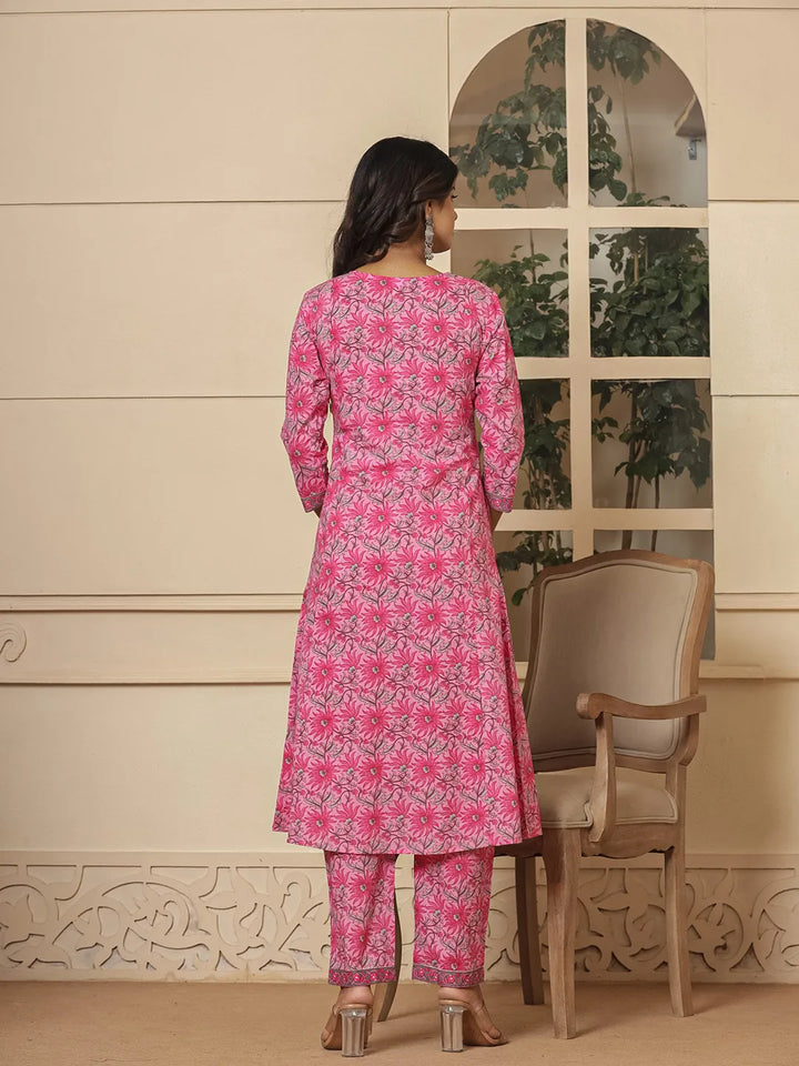 Pink Cotton Sequins Work Kurta Dupatta Set