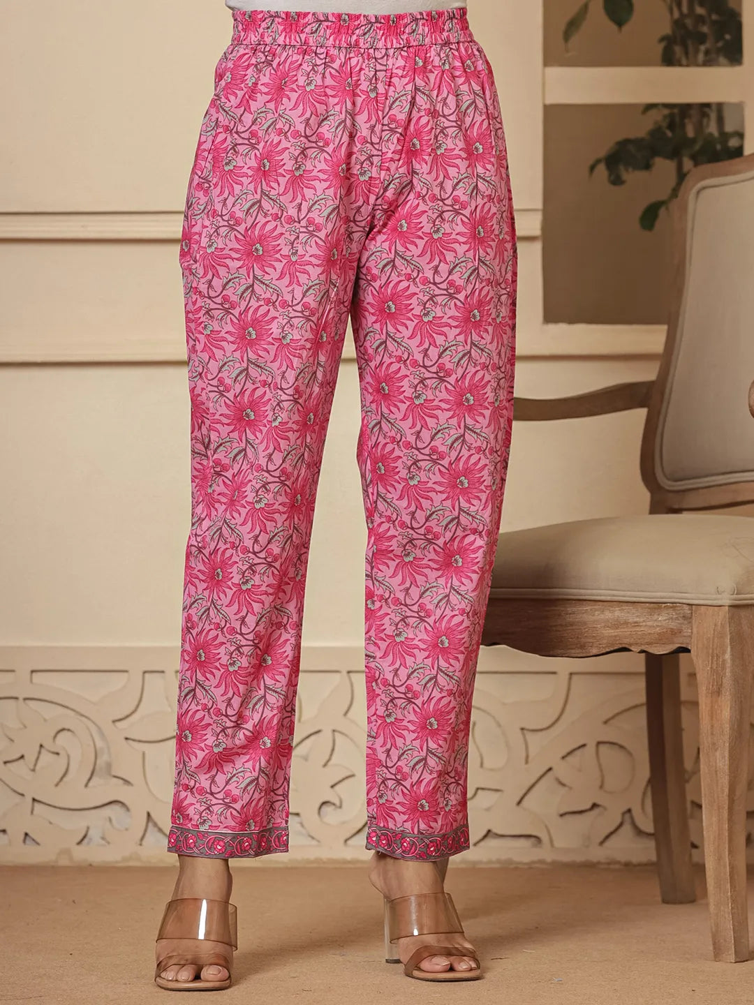 Pink Cotton Sequins Work Kurta Dupatta Set