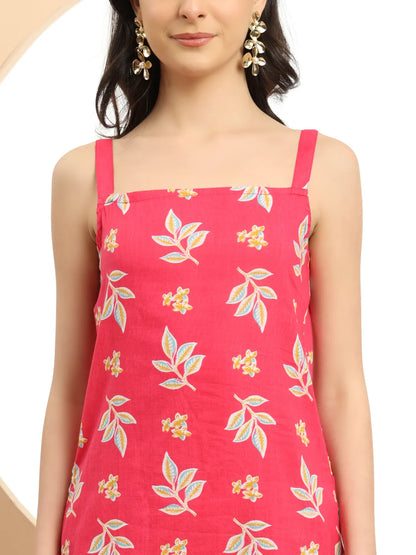 Pink Cotton Sleeveless Kurta Palazzo Dupatta Set