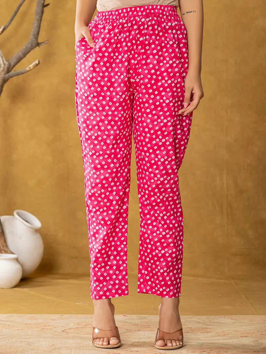 Pink Cotton Zari Work Straight Kurta Dupatta Set