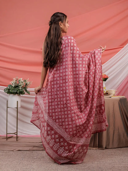 Pink Ethnic Motifs Cotton A Line Kurta Trouser & Dupatta Set