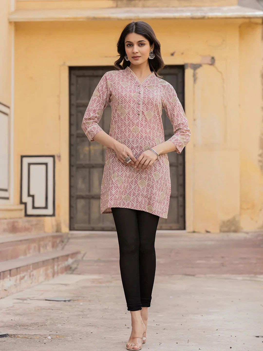 Pink Ethnic Motifs Cotton Top