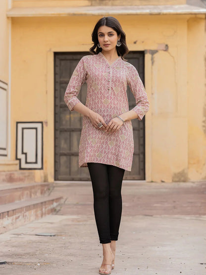 Pink Ethnic Motifs Cotton Top
