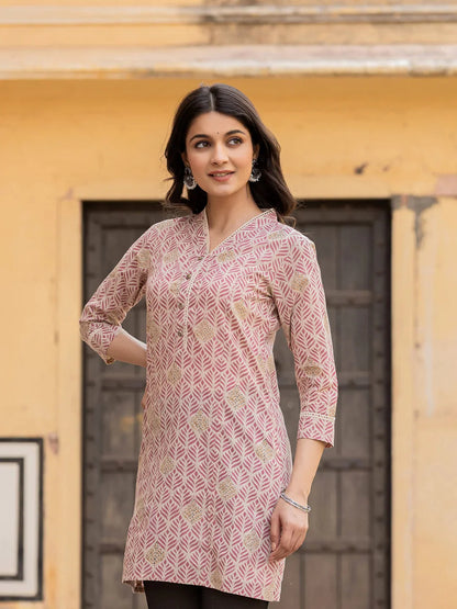 Pink Ethnic Motifs Cotton Top