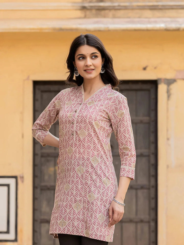 Pink Ethnic Motifs Cotton Top
