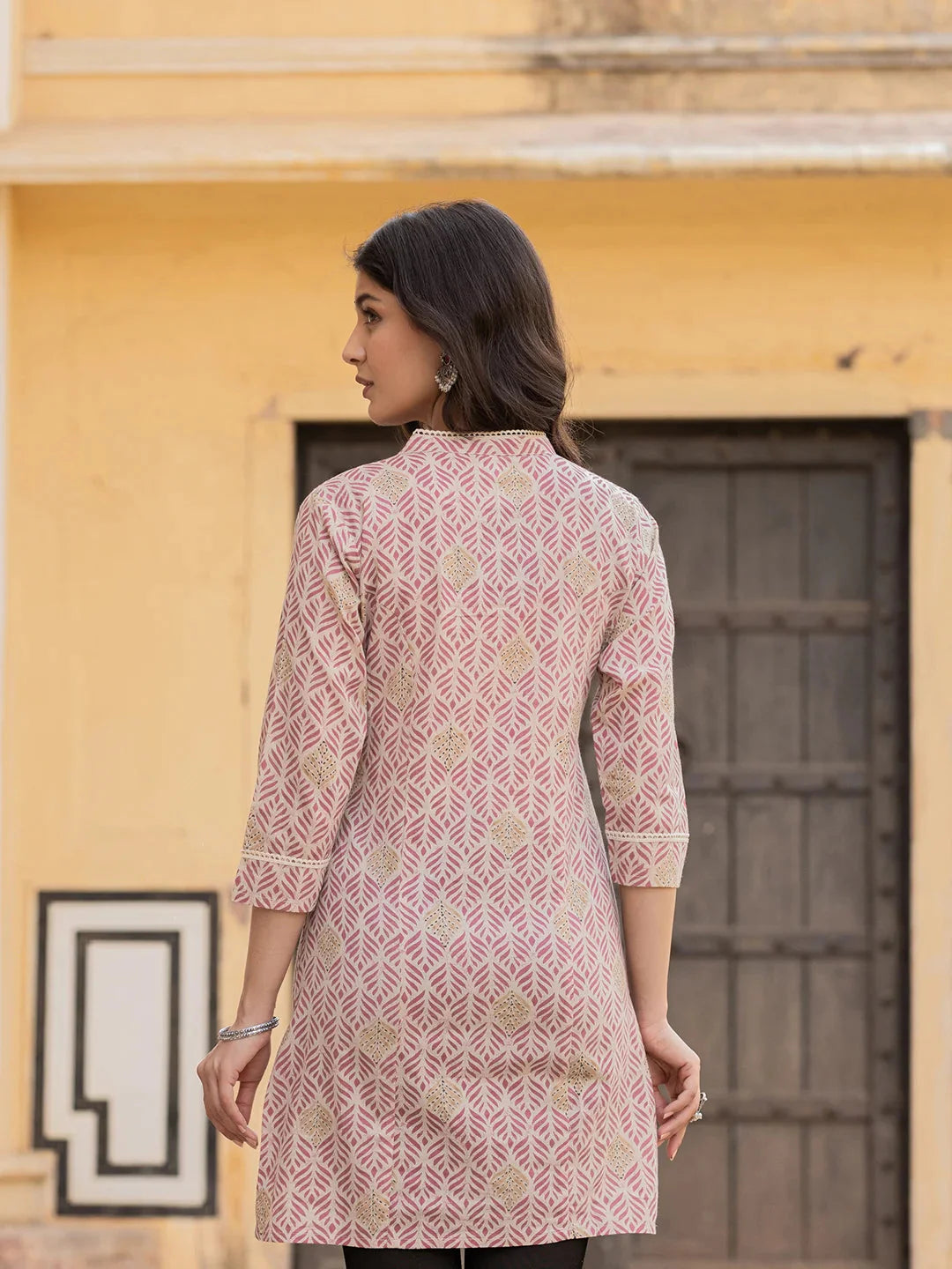 Pink Ethnic Motifs Cotton Top