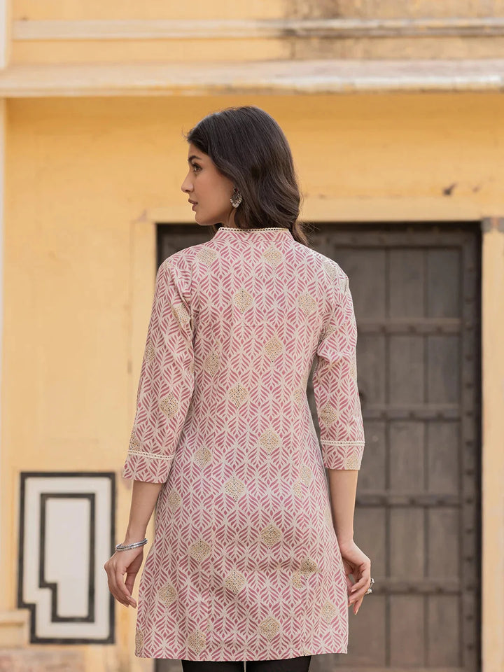 Pink Ethnic Motifs Cotton Top