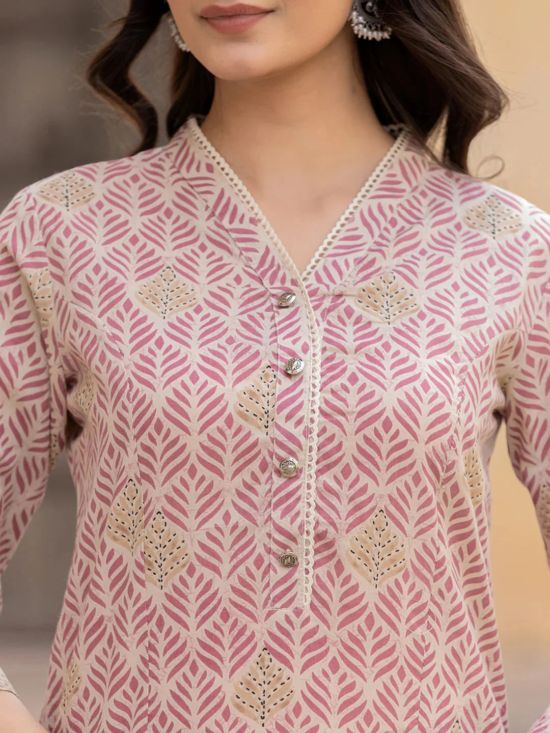 Pink Ethnic Motifs Cotton Top