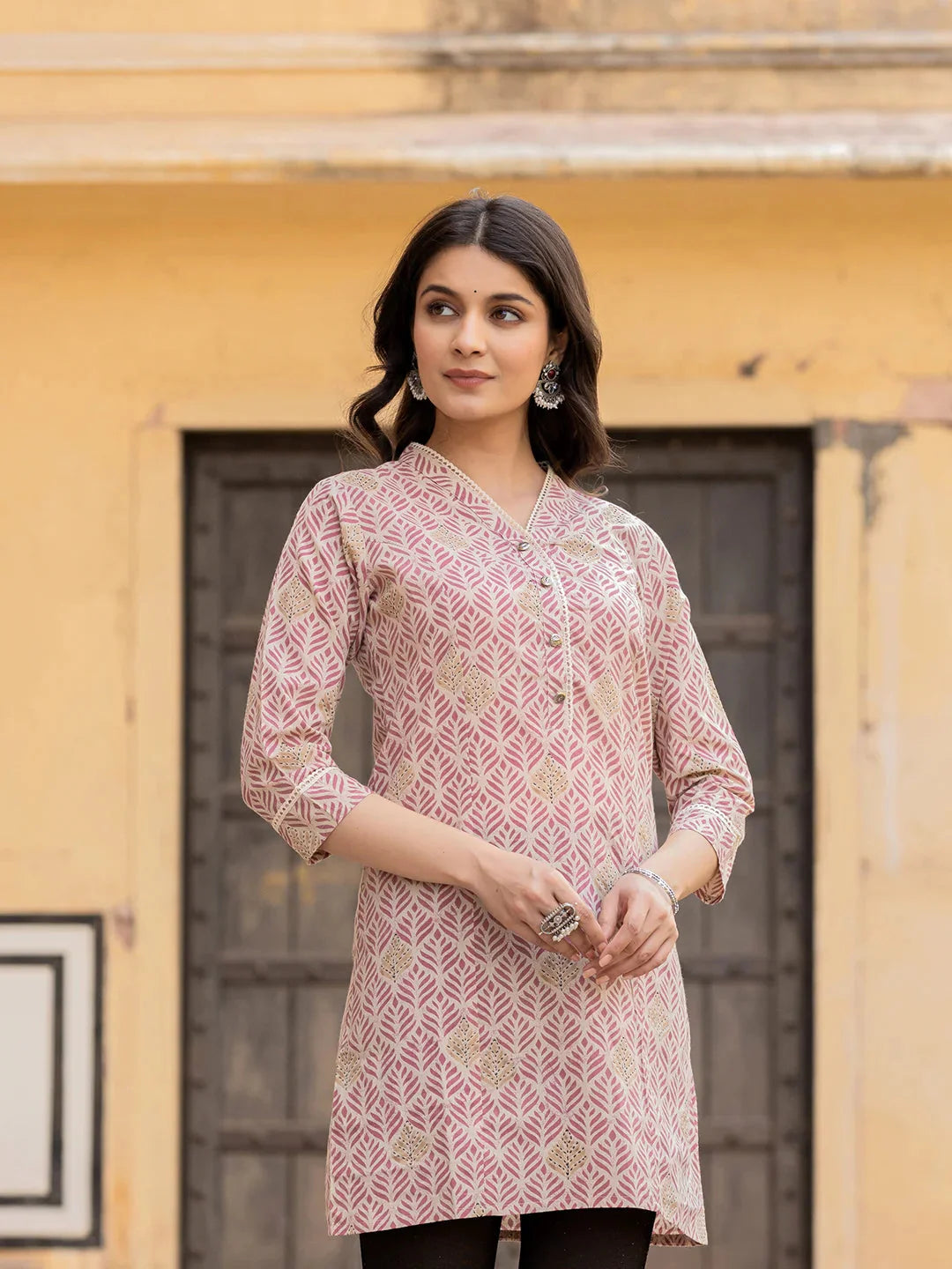 Pink Ethnic Motifs Cotton Top