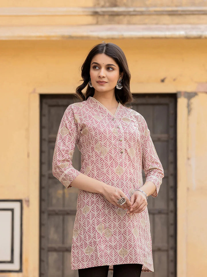 Pink Ethnic Motifs Cotton Top