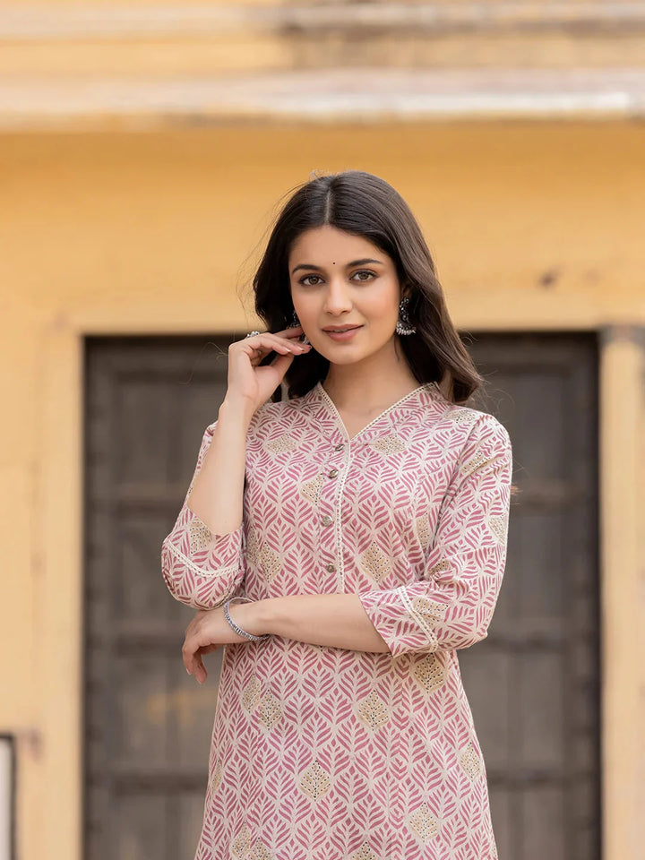 Pink Ethnic Motifs Cotton Top