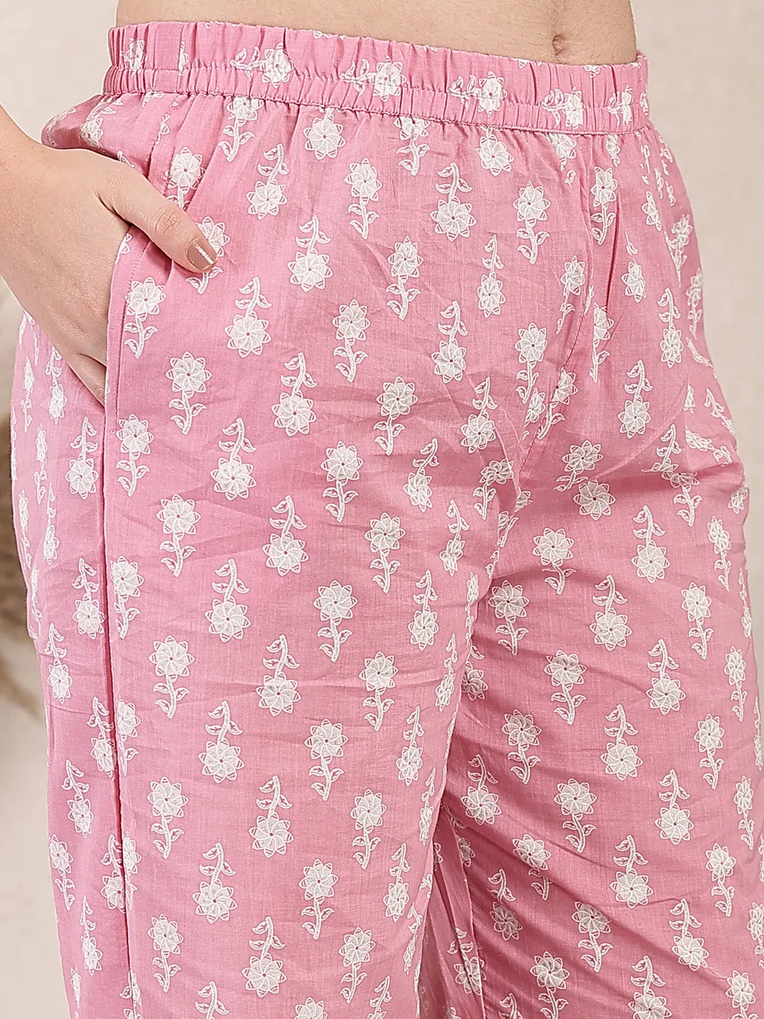 Pink Ethnic Motifs Print Straight Kurta Trouser Dupatta Set