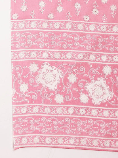Pink Ethnic Motifs Print Straight Kurta Trouser Dupatta Set
