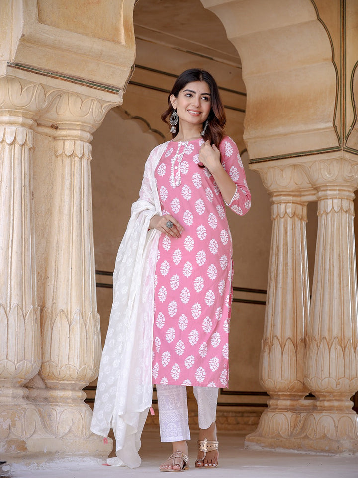 Pink Ethnic Motifs Printed Dupatta Set