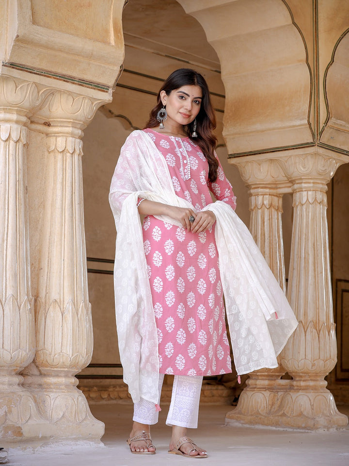 Pink Ethnic Motifs Printed Dupatta Set