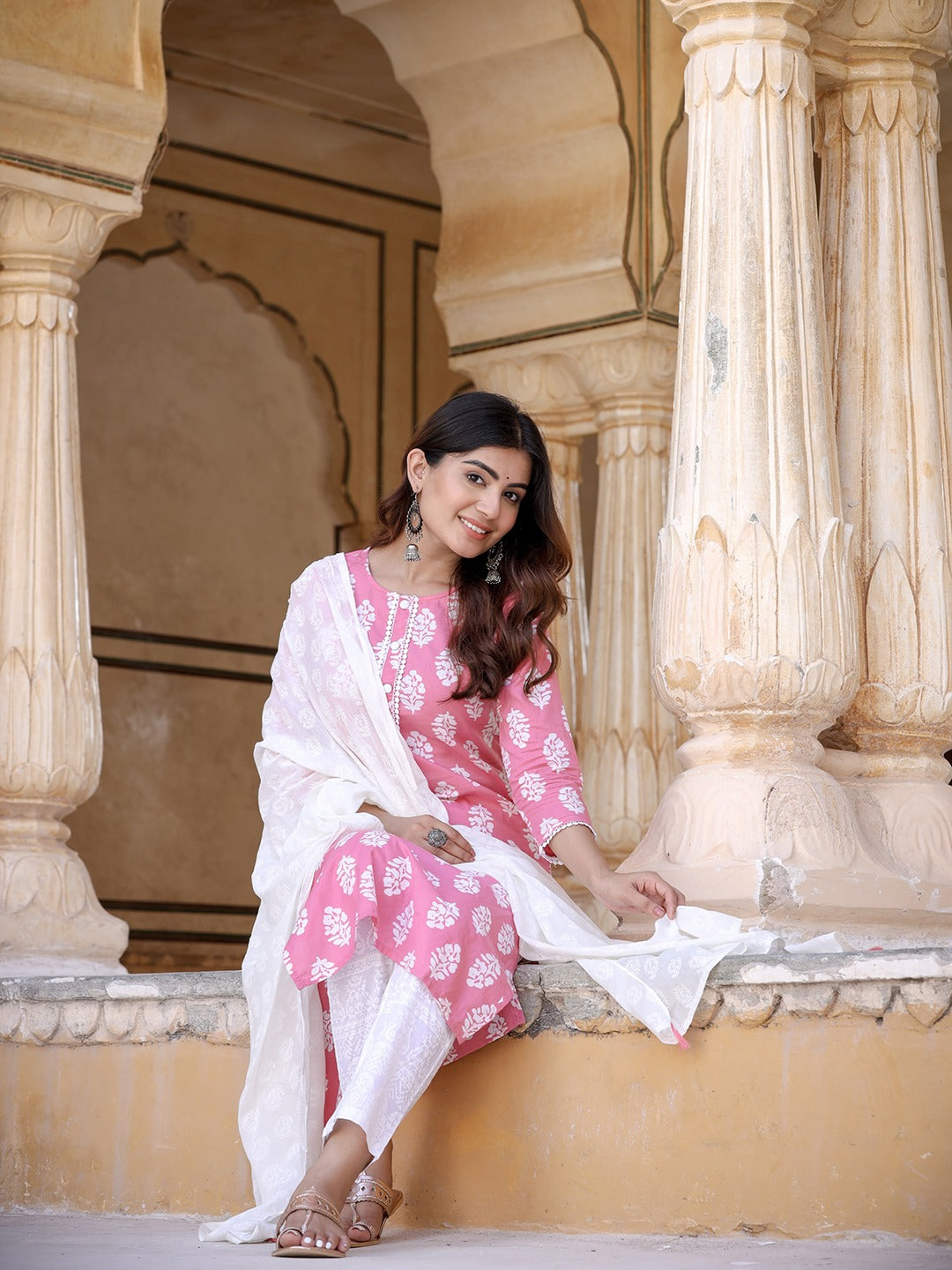 Pink Ethnic Motifs Printed Dupatta Set