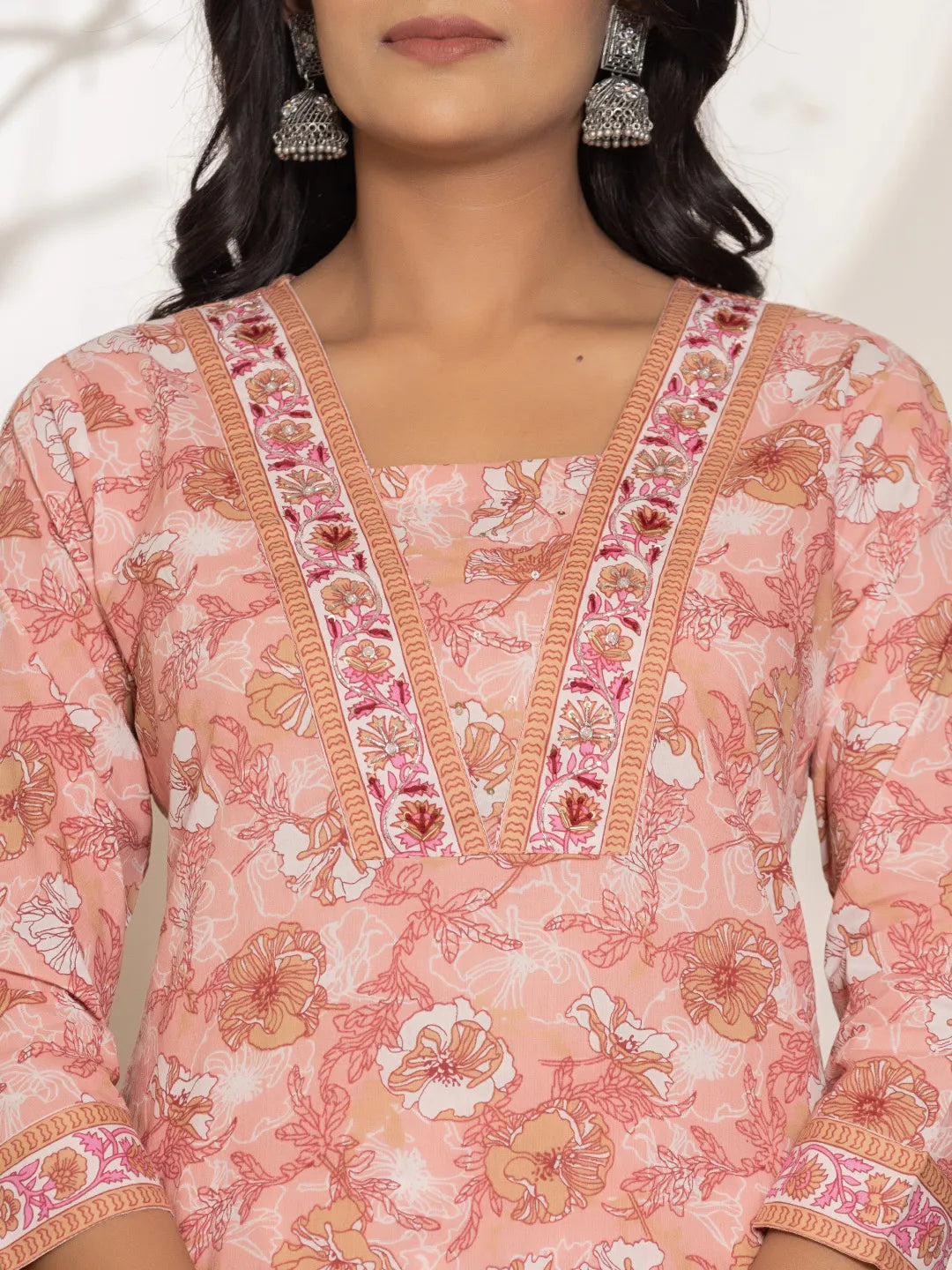 Pink Floral Print Cotton Straight Kurta Dupatta Set