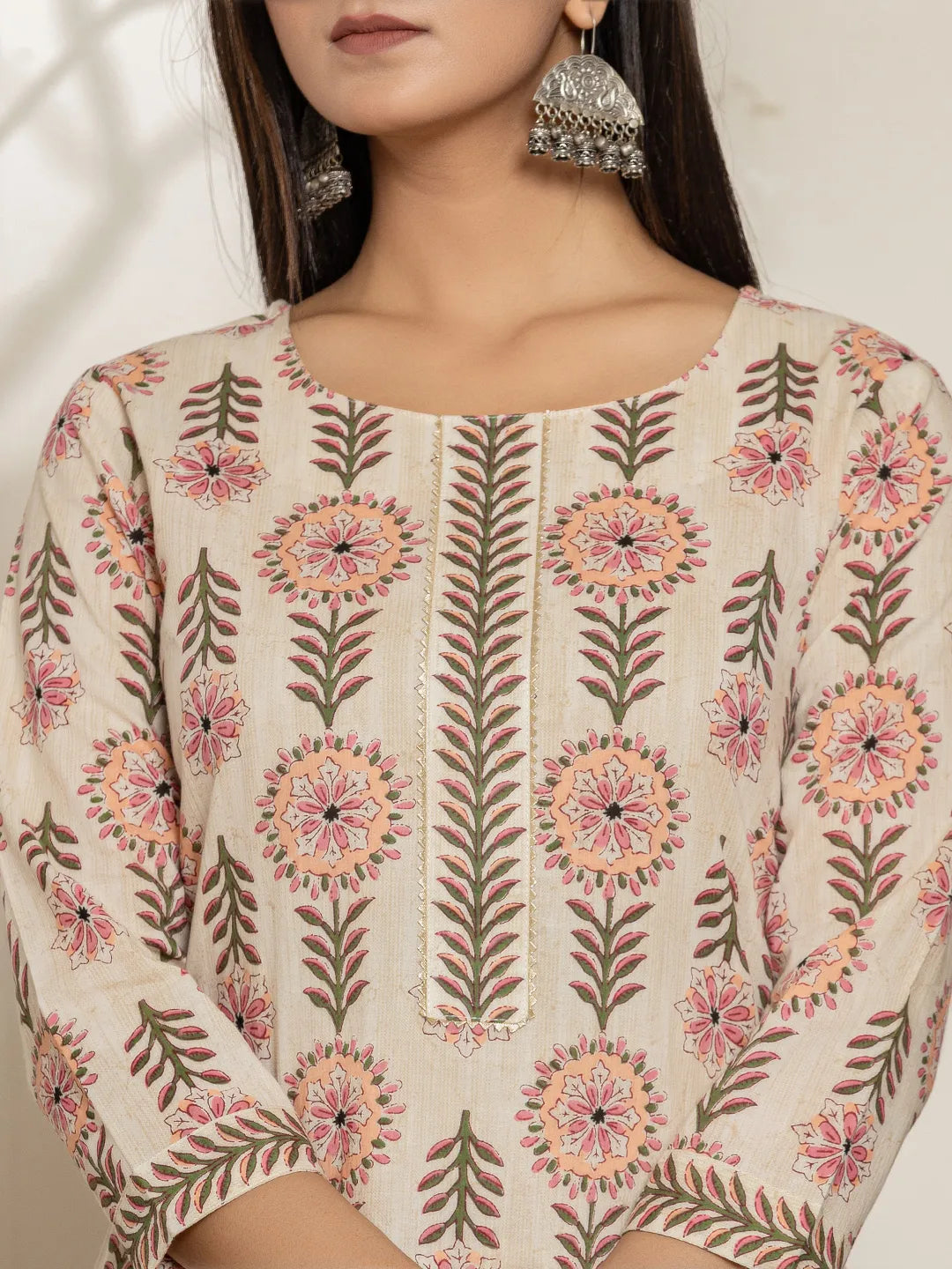 Pink Floral Print Cotton Straight Kurta Dupatta Set
