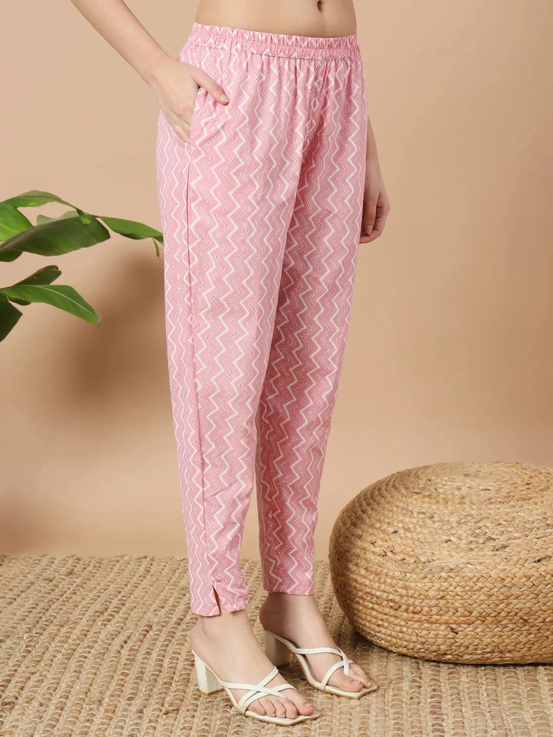 Pink Floral Print Sequins Work Straight Kurta Trouser And Dupatta Set
