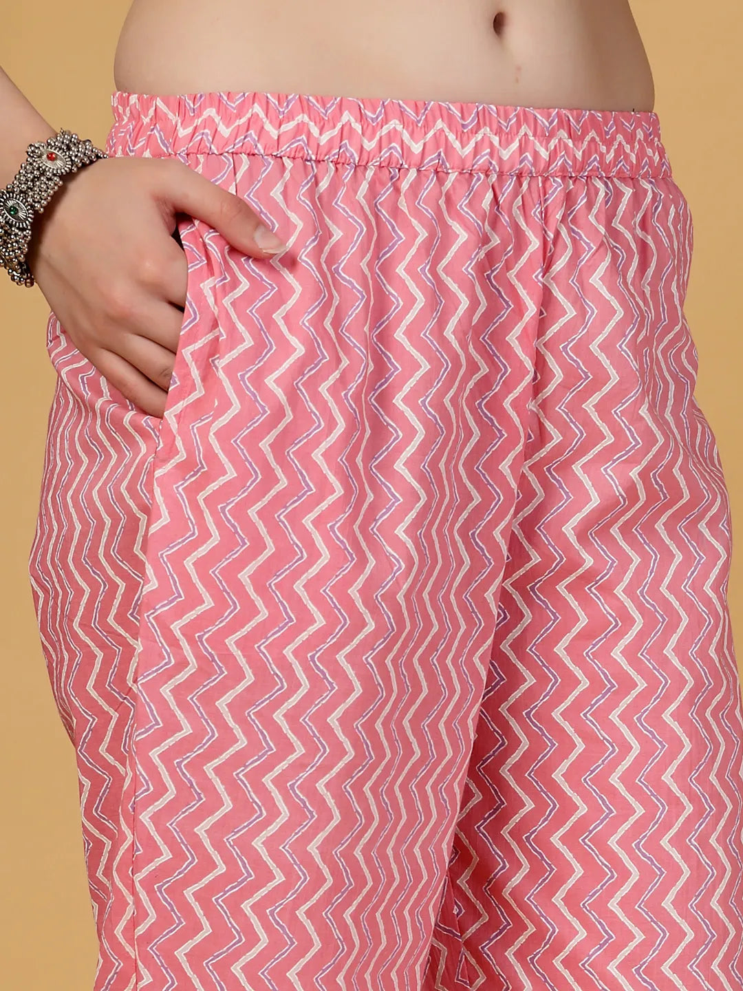 Pink Floral Print Straight Kurta Trouser Dupatta Set