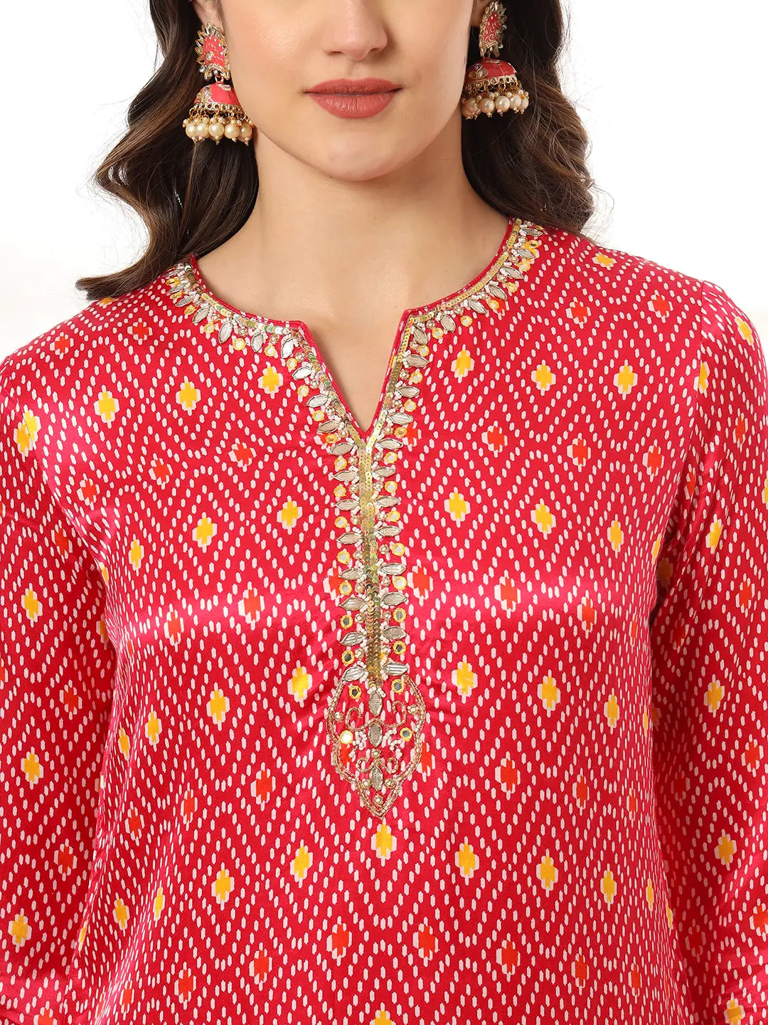 Pink Gajji Silk Zari Work Kurta With Trousers With Dupatta Set