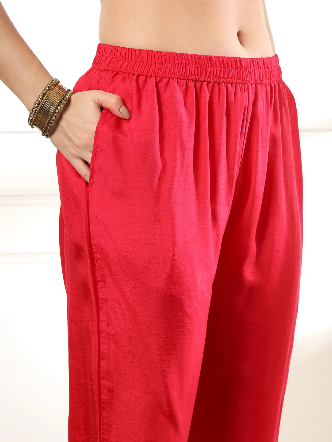 Pink Gajji Silk Zari Work Kurta With Trousers With Dupatta Set