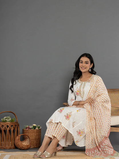 Pink Gota Patti Cotton Anarkali Kurta Dupatta Pant Set