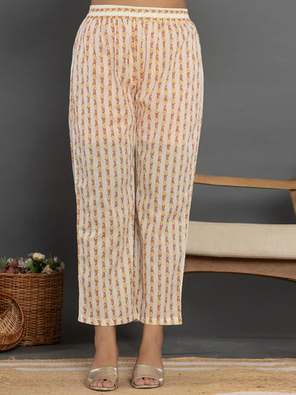 Pink Gota Patti Cotton Anarkali Kurta Dupatta Pant Set