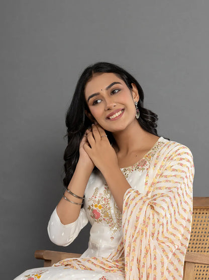 Pink Gota Patti Cotton Anarkali Kurta Dupatta Pant Set