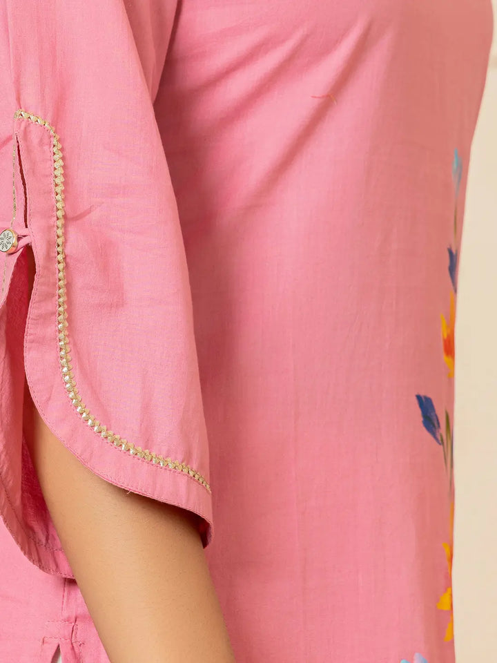 Pink Hand Painted Straight Kurta