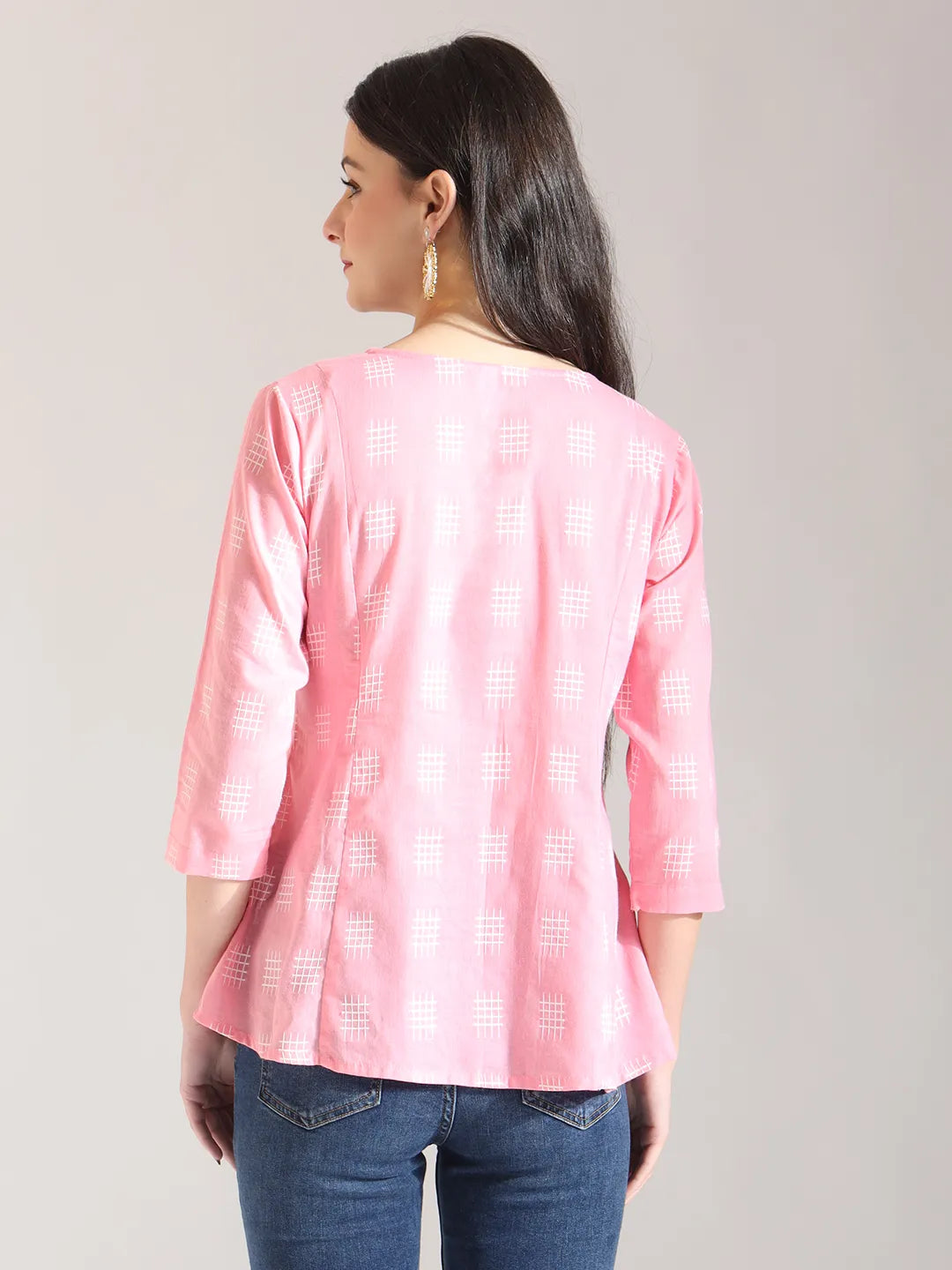 Pink Handloom Cotton Gathered Or Pleated Top