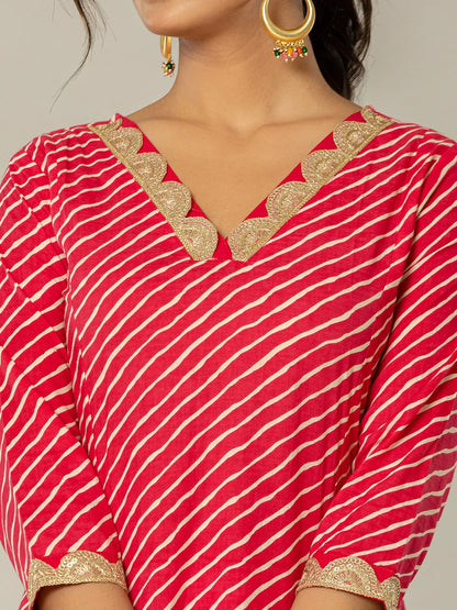 Pink Leheriya Print Cotton A Line Suit Set