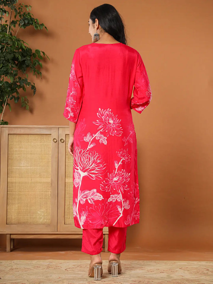 Pink Muslin Hand Embroidery Kurta Dupatta Pant Set