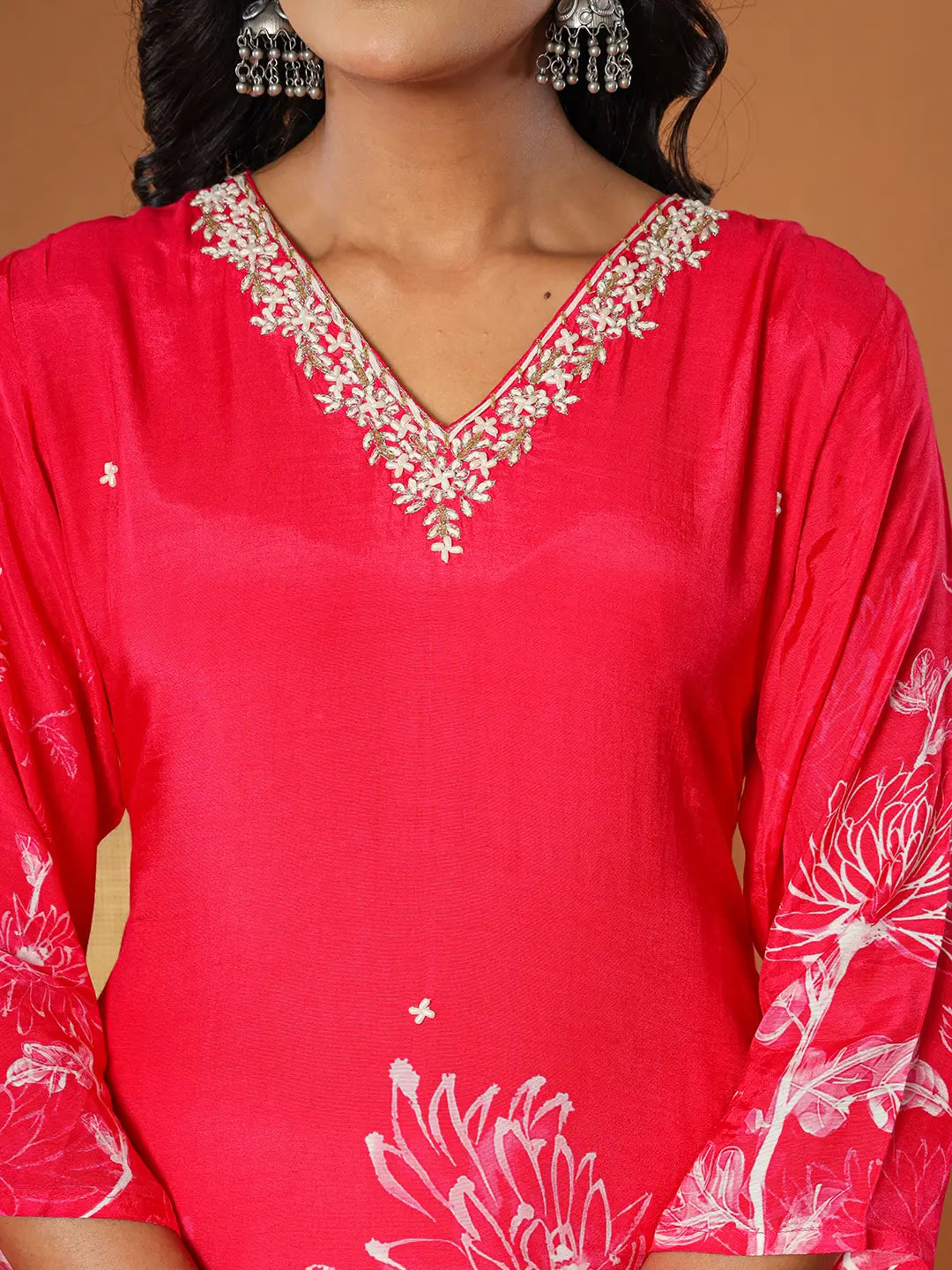 Pink Muslin Hand Embroidery Kurta Dupatta Pant Set